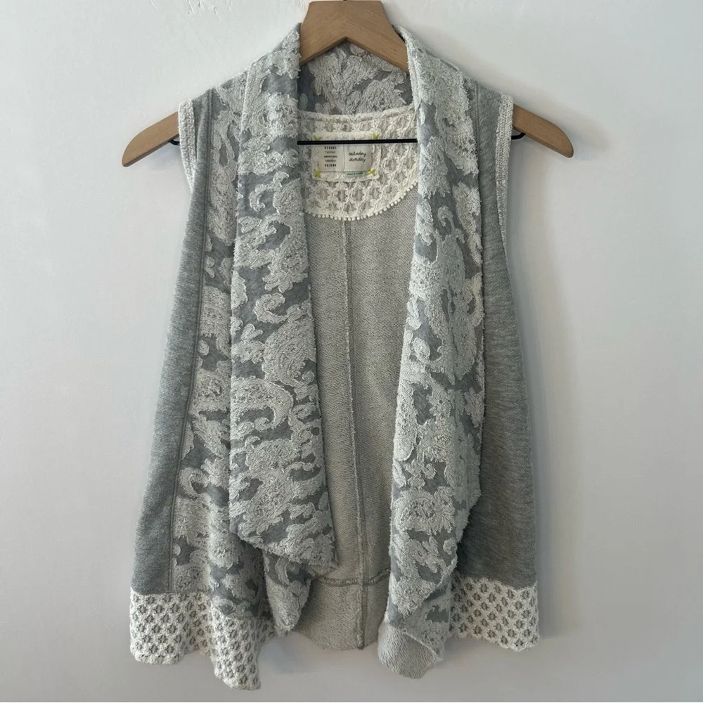 Saturday Sunday from Anthropologie Gray Draped Jacquard Sweater Vest, Medium